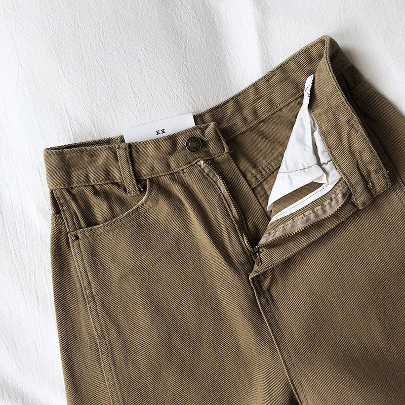 Quần Jean Lưng Cao Màu Trơn Phối Túi Thời Trang 32114