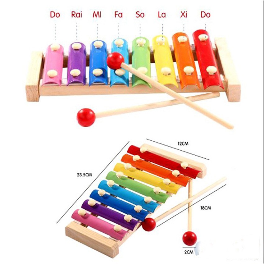 Đồ chơi Đàn Piano Xylophone gỗ 8 thanh quãng - Đồ chơi âm nhạc cho bé giúp trẻ phát triển năng khiếu âm nhạc