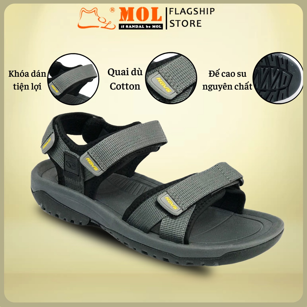 Giày sandal nam hiệu Rova siêu bền quai ngang đế cao su quai dù đi làm đi học màu xám mã RV679