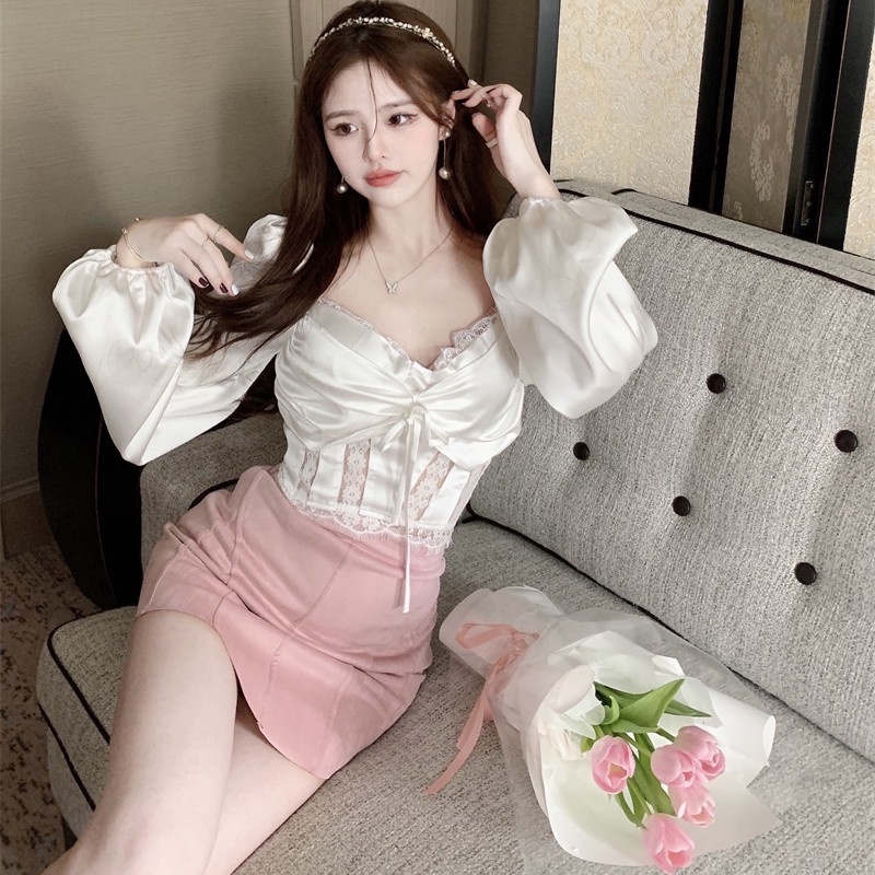 Áo Cổ Vuông Tay Phồng Phối Ren Thời Trang Mùa Hè Dễ Phối Đồ Cho Nữ