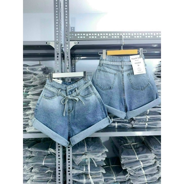 Quần Short Bò Loang Kèm Đai Dây Vải