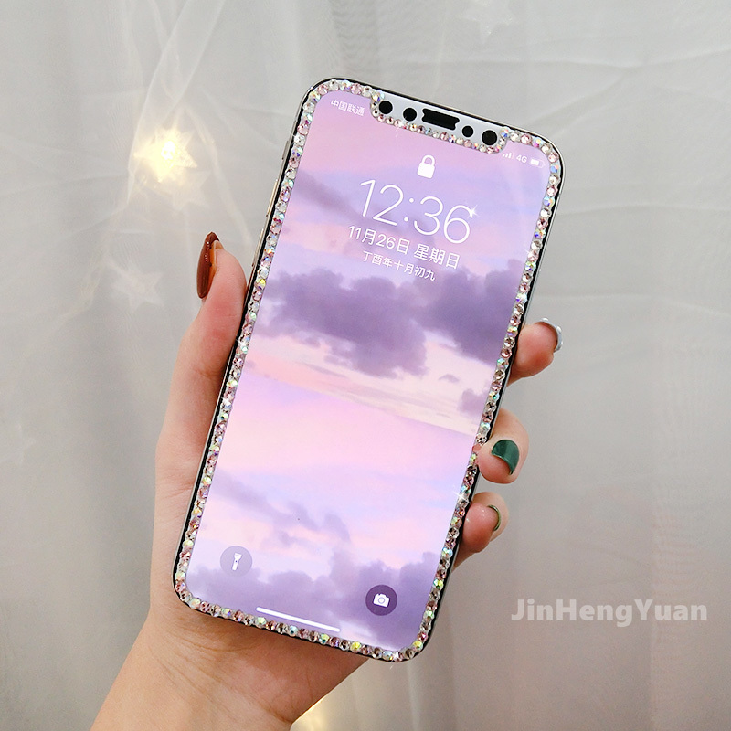 Kính cường lực toàn màn hình đính đá cho  IPhone 12 11 Pro MAX 6 6S 7 8 Plus