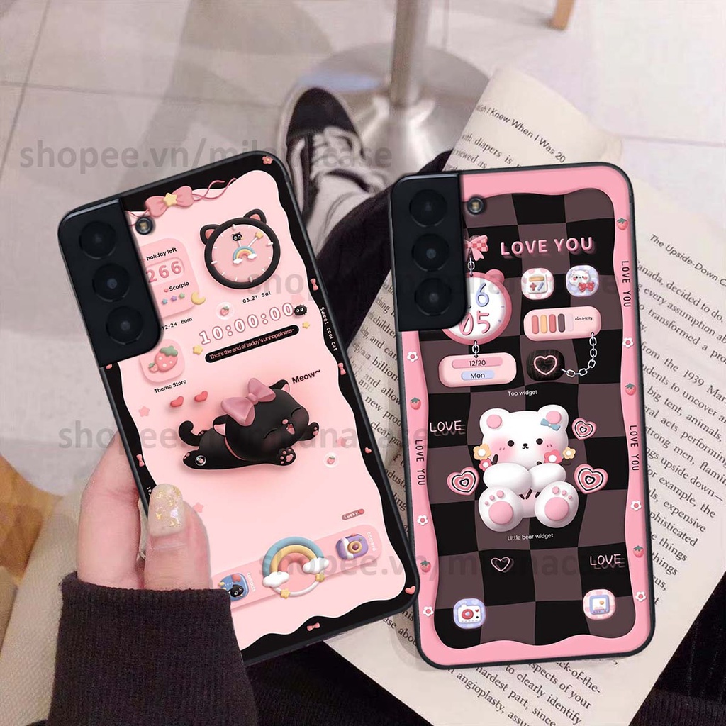 Ốp Samsung S21 / S21 FE / S21 Plus / S21+ hình đồng hồ icon gấu mèo cute cực dễ thương ngộ nghĩnh