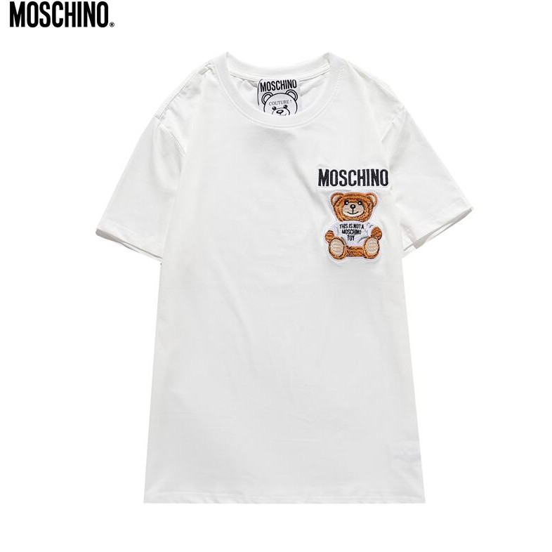 Áo thun chất liệu vải cotton tay ngắn có thêu hoạ tiết moschino thời trang