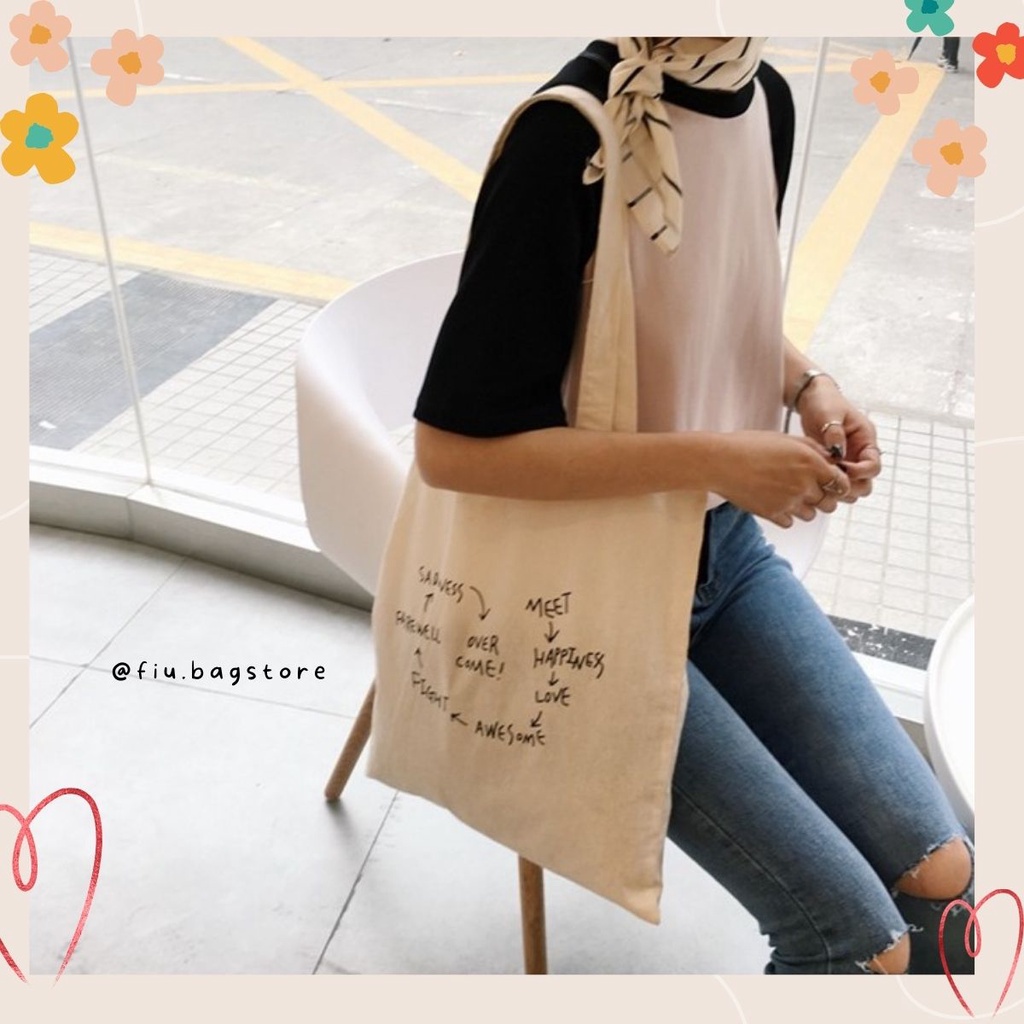 Túi Vải Túi Tote Canvas Meet Love Có Khóa Kéo