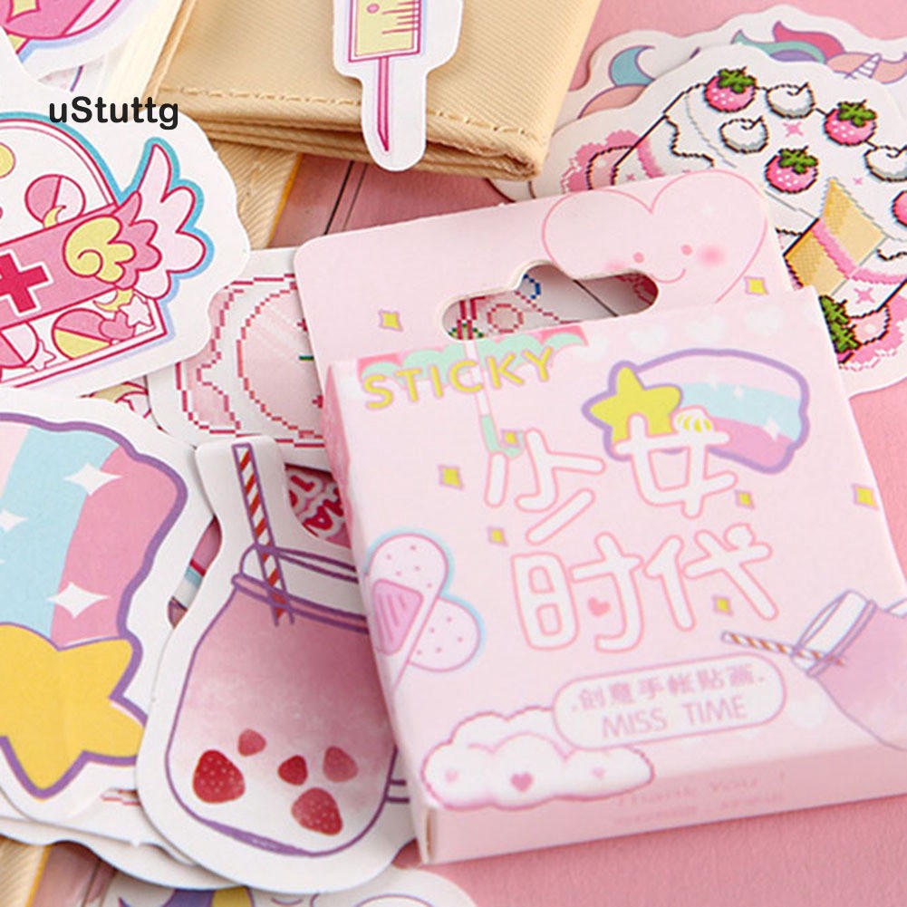 ❤uS 46Pcs Pink Cartoon Strawberry Cake Sticker for Girl DIY Scrapbook Album Decor