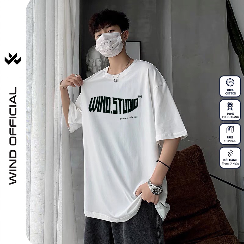 Áo phông unisex form rộng WIND tay lỡ oversize thun 100% cotton Studio nam nữ ulzzang