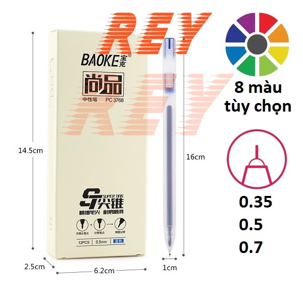 [Giá sỉ] Hộp 12 cây bút vỏ nhám trong suốt Basic ngòi 0.5mm Baoke PC3768 viết êm mực ra đều và đẹp