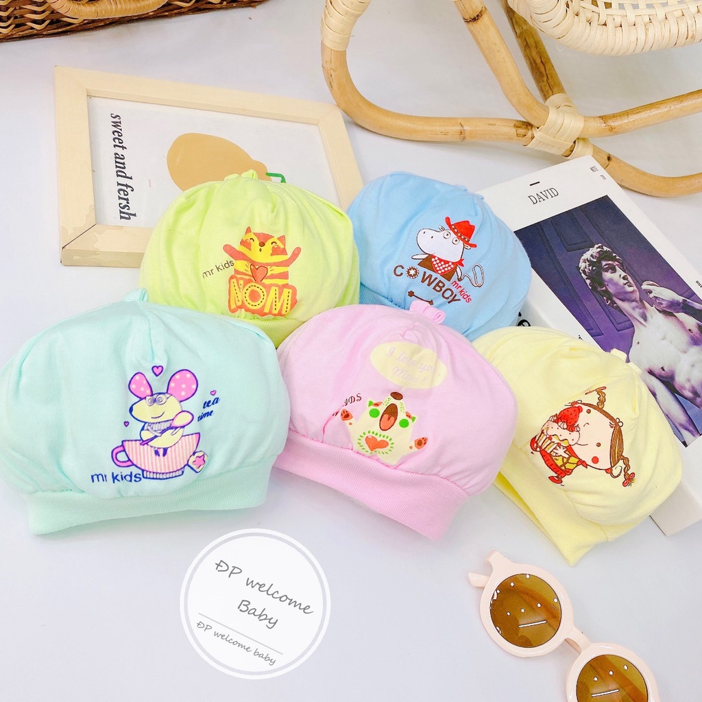 Mũ chụp sơ sinh Hằng Trang Cotton đẹp mềm thoáng thấm hút mồ hôi tốt