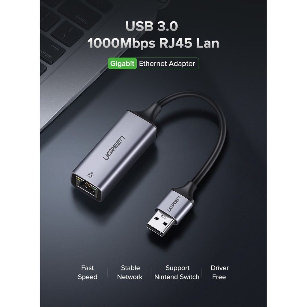 Cáp Chuyển Usb 3.0 Ra Sang Mạng Lan RJ45 Tối Độ 1000Mb Ugreen 50922 Cho Macbook Laptop Nintemdo Switch