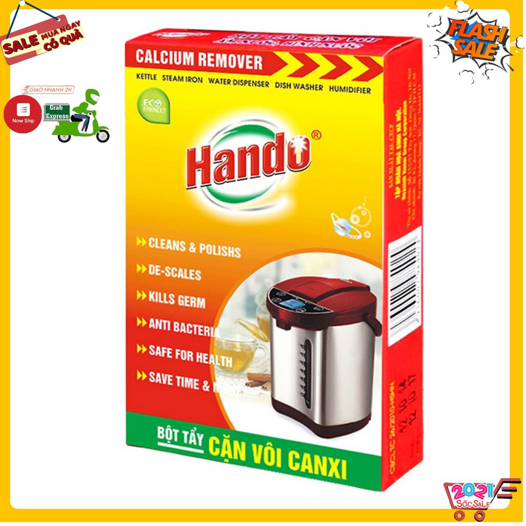 Hộp 2 gói bột tẩy cặn canxi cây nước, ấm đun nước, bình nóng lạnh Hando