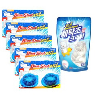 Set 5 vỉ viên tẩy bồn cầu cao cấp BlueShot + 1 gói bột tẩy lồng giặt Homes Queen Hàn Quốc