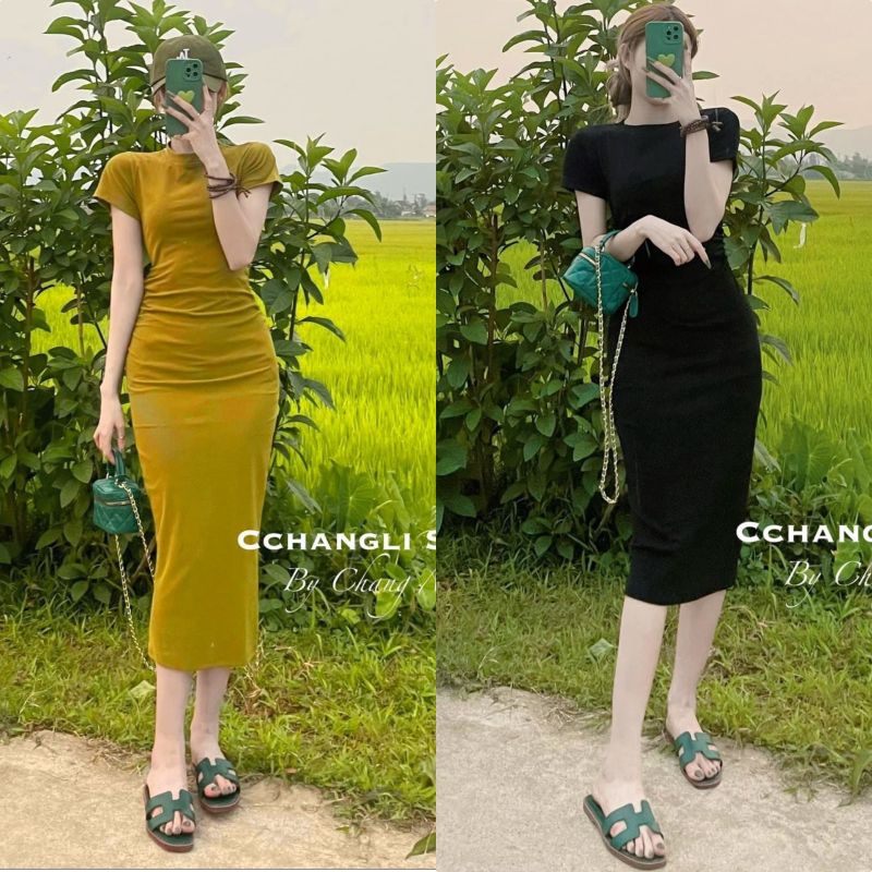 Váy body rúm eo cổ tròn tiểu sang chảnh kèm ảnh thật MS40
