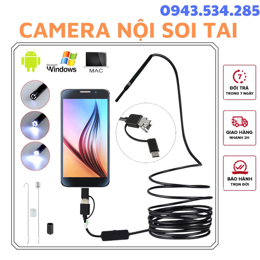 - Camera Nội Soi Tai Siêu Nét Đi Kèm Bộ Đầu Lấy Ráy - Thiết kế Thông Minh, Nhỏ Gọn, Chống nước