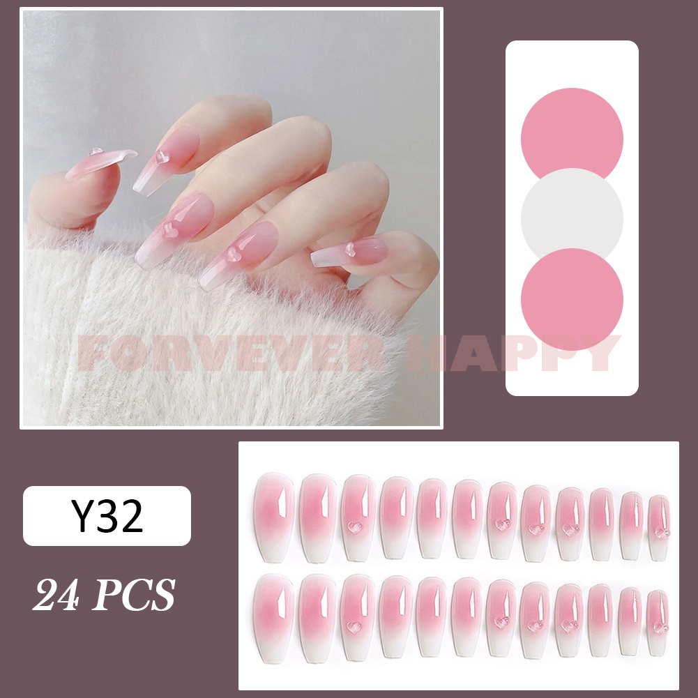 Set 24 Móng Tay Giả Trong Suốt Dễ Thương Cho Nữ