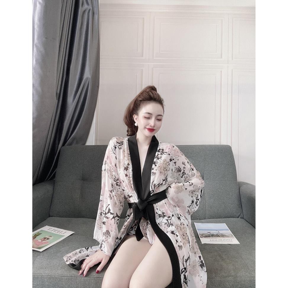 Áo Choàng Ngủ Voan Xuyên Thấu, Áo Choàng Ngủ Kimono Kèm Quần Gợi Cảm Quyến Rủ Cho Nữ. | BigBuy360 - bigbuy360.vn