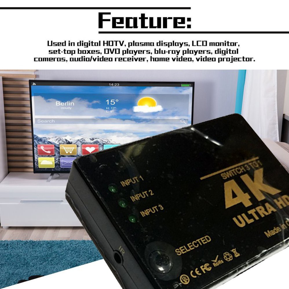 Bộ Chia Âm Thanh Hdmi 3 Vào 1 Ra 4k