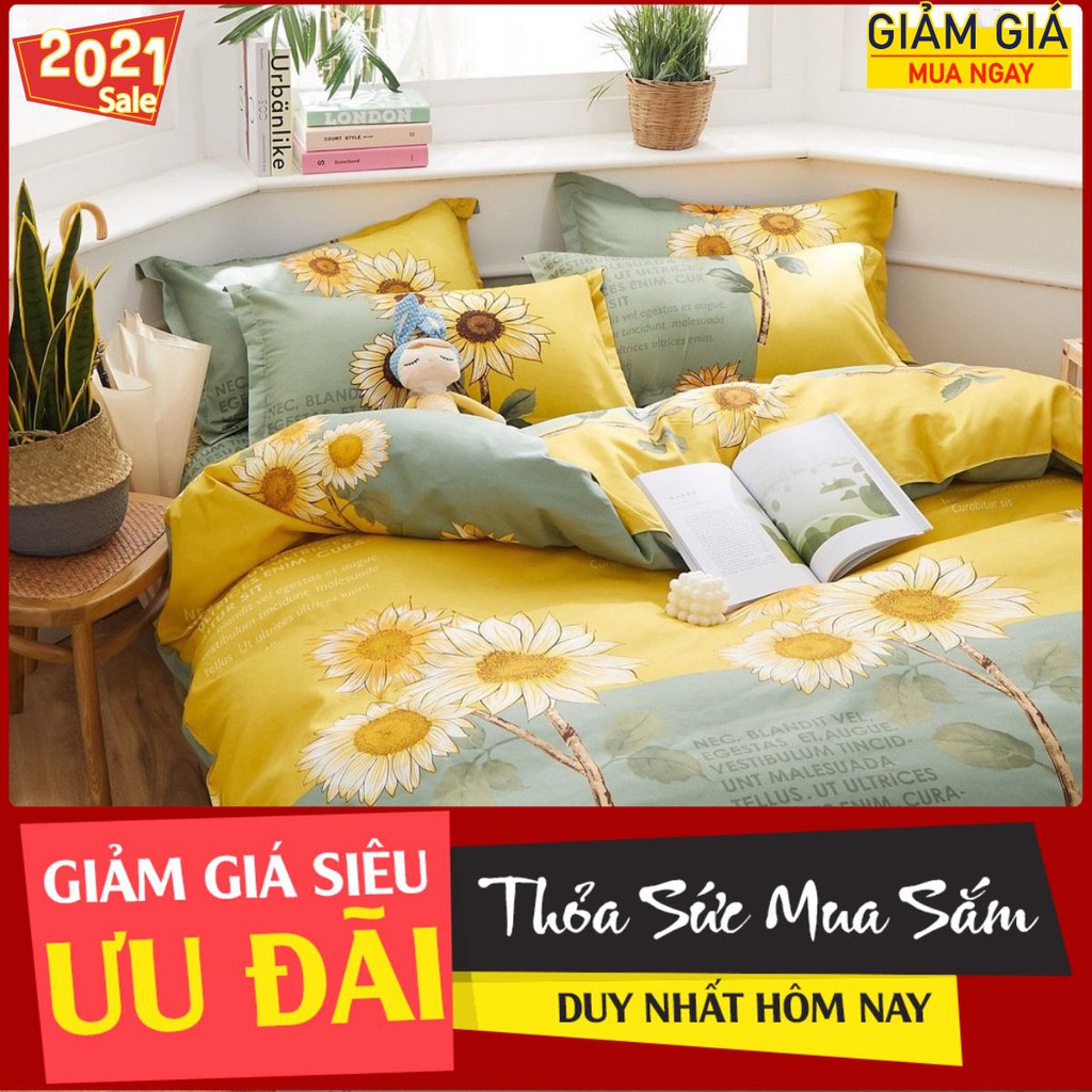 sale sốc set ga gối hè Poly mẫu hướng dương siêu hot