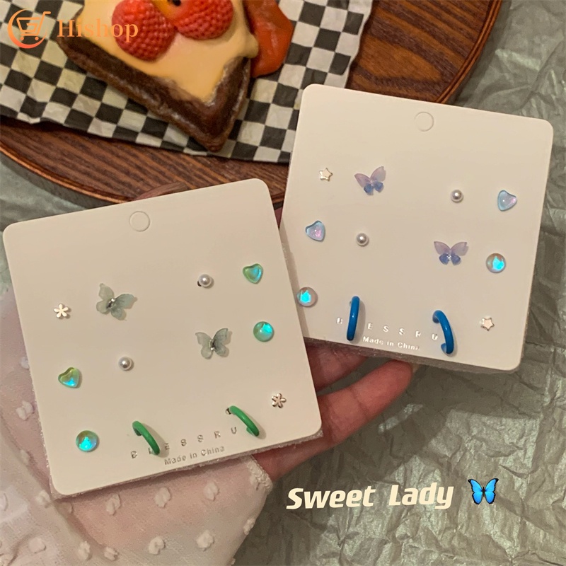 Bộ 6 Bông Tai Hình Bướm Đính Đá Thời Trang Cho Nữ S925