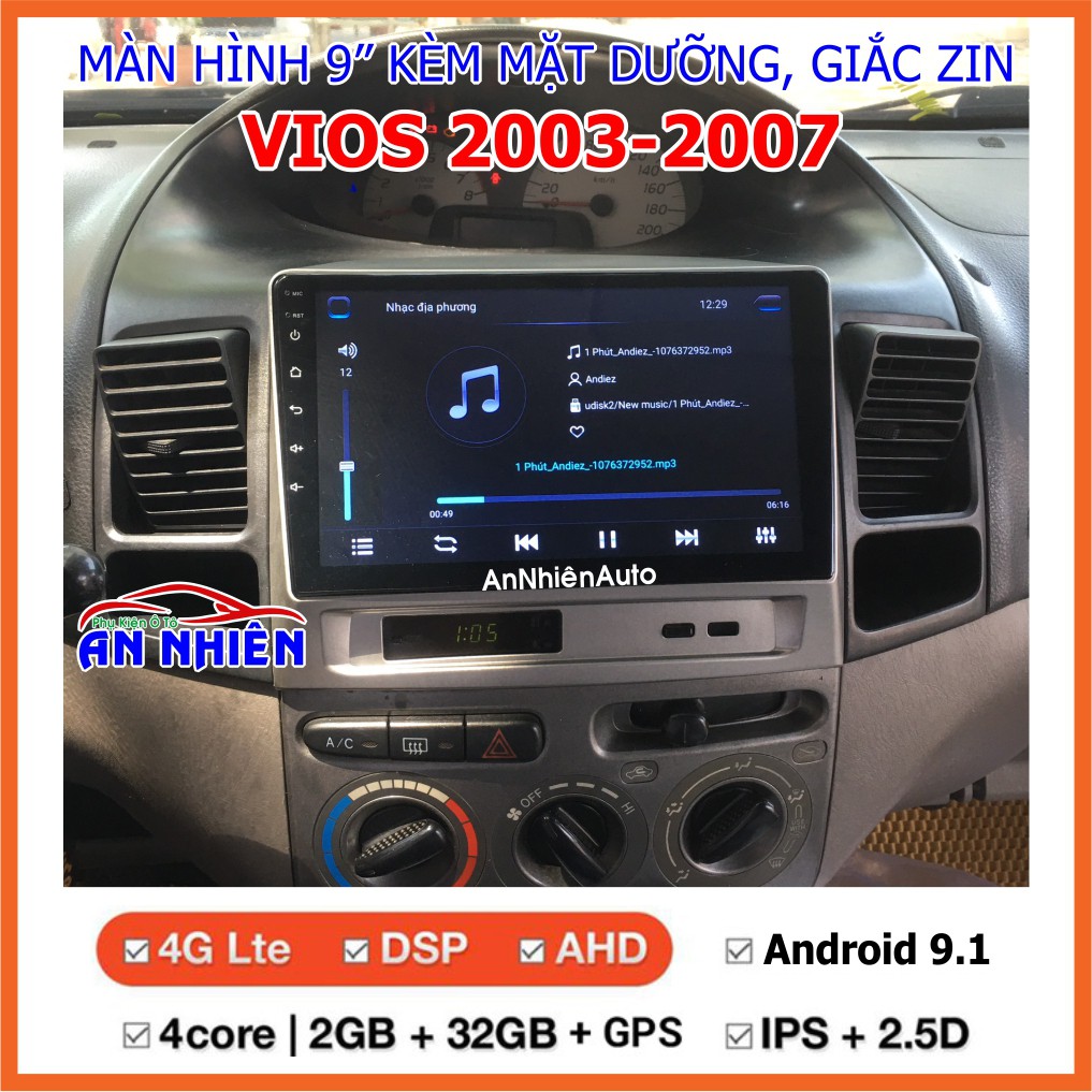 Màn Hình 9 inch Cho Xe VIOS 2003-2007,  Đầu DVD Android Tiếng Việt Kèm Mặt Dưỡng Giắc Zin Xe TOYOTA VIOS