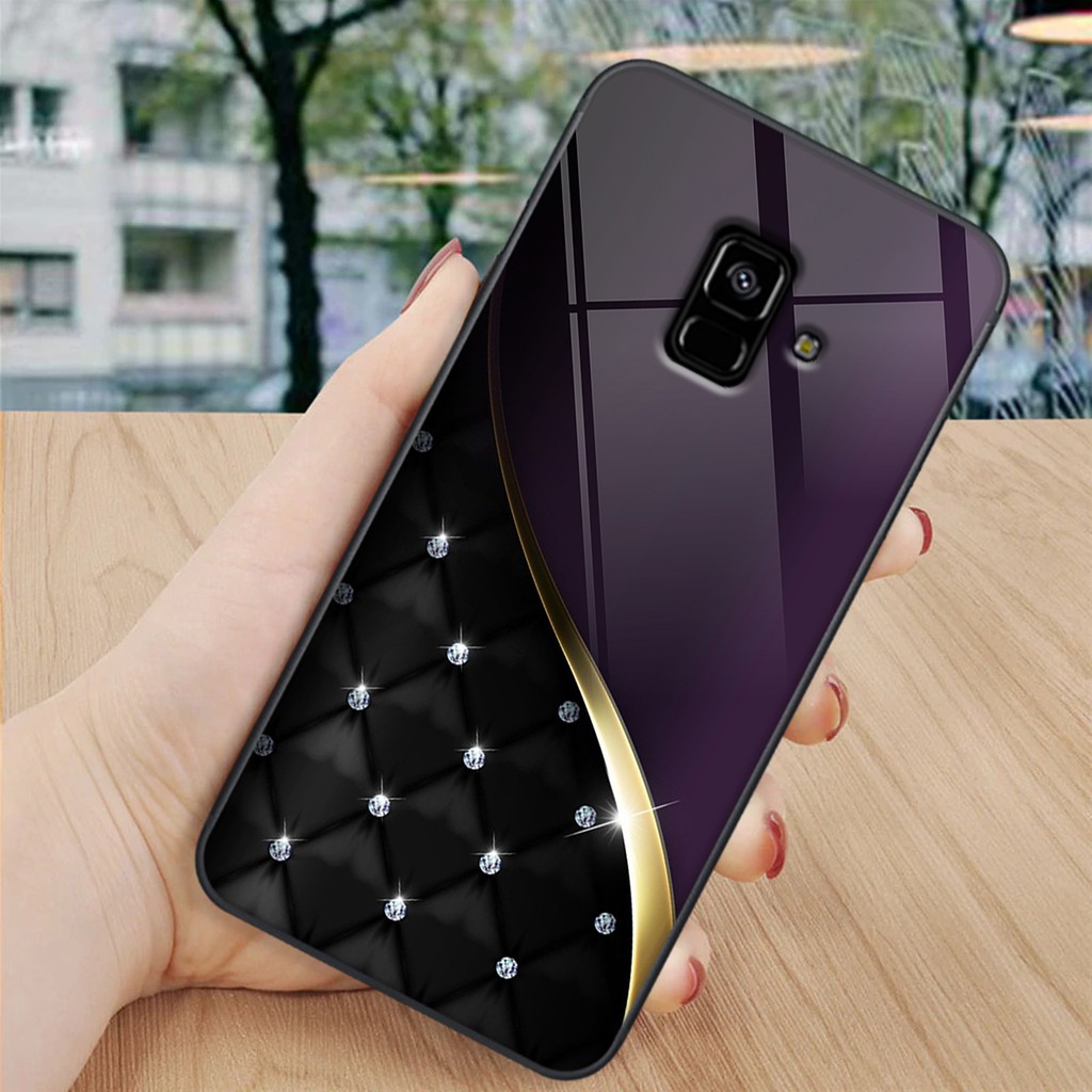 Ốp lưng kính CƯỜNG LỰC điện thoại SAMSUNG A8 - A8 PLUS in hình hoa nghệ thuật - Doremistorevn