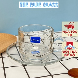 Bộ 6 tách trà cafe kèm đĩa lót thủy tinh thái lan ocean 200ml stack tea cup - p00340+0271