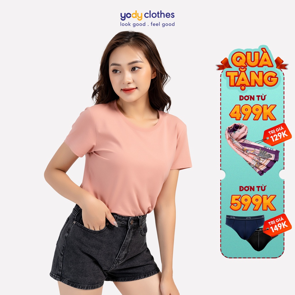 Áo thun nữ YODY cổ tròn ngắn tay cotton siêu mát mẻ, miềm mịn PPN4500 | BigBuy360 - bigbuy360.vn