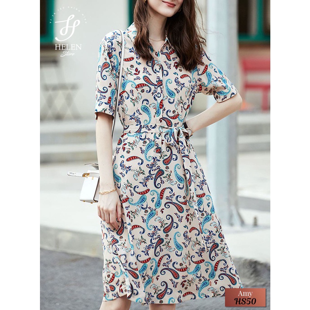 Đầm ngắn họa tiết hoa nhí cổ sơ mi trẻ trung - Trung niên - Amy Dress - Helen Boutique