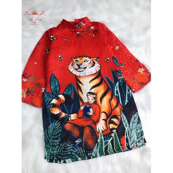 Áo dài gia đình Nhâm Dần gấm sang chảnh áo dài gia đình thiết kế đủ áo dà nam áo dài nữ áo bé trai bé gái size nhỡ