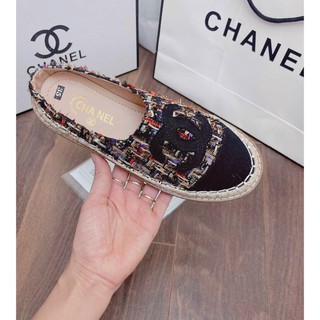 Dép sục nữ thổ cẩm mũi tròn Chanel Siêu chất