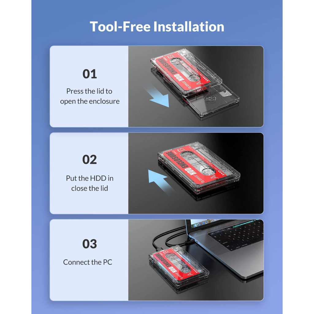 Hộp Ổ Cứng Ngoài Orico 2580U3 USB3.0 SATA3.0 5Gbps 4TB HDD Hỗ Trợ UASP Trong Suốt Sticker Kiểu Dáng Băng Cassette | BigBuy360 - bigbuy360.vn