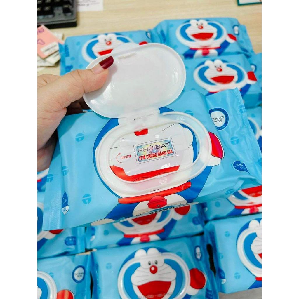 Khăn giấy ướt 120 tờ không mùi DOREMON cty phú đặt hàng chính hãng an toàn cho bé