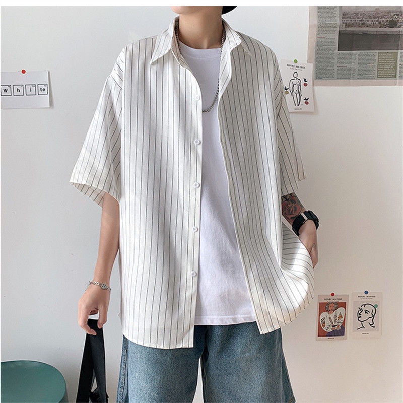 Áo Sơ Mi Nam Ngắn Tay Họa Tiết Sọc Dọc Thời Trang