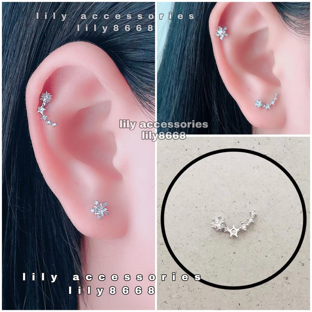 bông tai khuyên tai titan cung sao đính đá không gỉ không đen không dị ứng nam nữ Uniex