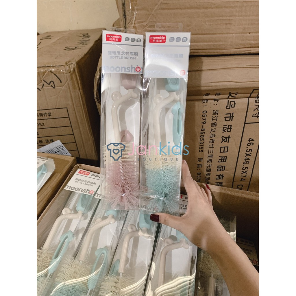 Combo sỉ 10 bộ cọ rửa bình sữa và núm ti Moonship 2 chi tiết - Hàng chuẩn chính hãng
