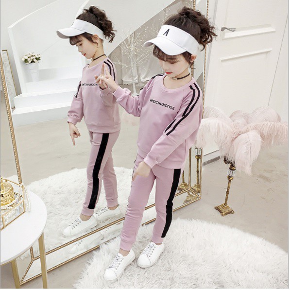 Set đồ bộ quần áo thu đông trẻ em cho bé gái mẫu GIRL thiết kế tinh tế, dễ thương