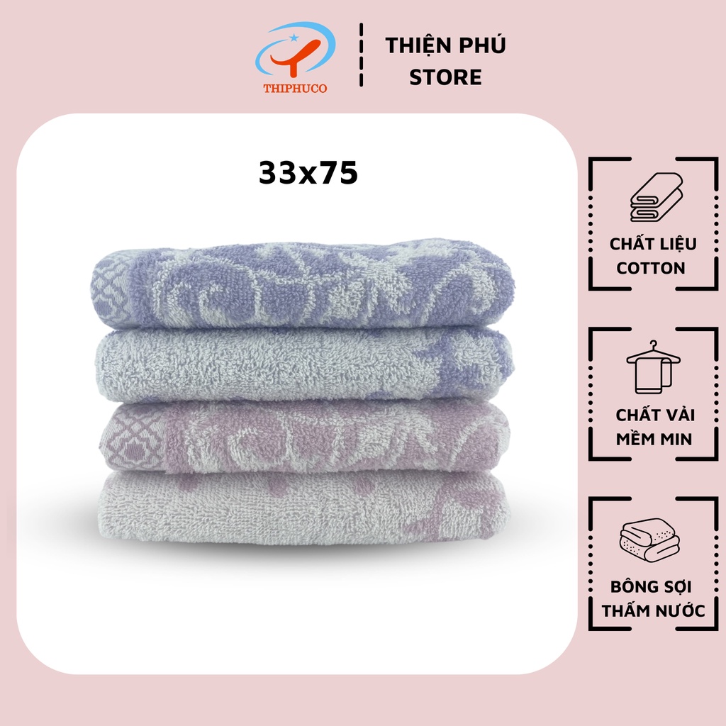 Khăn Mặt Cotton Cao Cấp Chấm Bi Hoa Văn Thiện Phú 33x75-80g, Khăn Lau Mặt YJ23 Chất Bông Sợi Tự Nhiên Thấm Nước Tốt