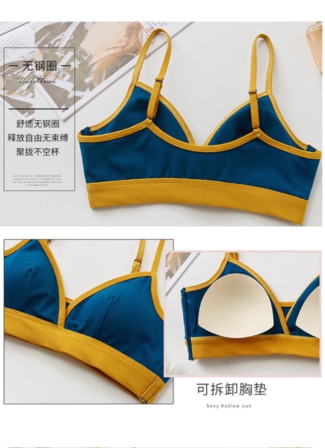 (Thanh lý size S) Áo Lót Bralette Cotton Không Gọng Thiết Kế Có Khe Tháo Mút Phối Màu Cá Tính B213
