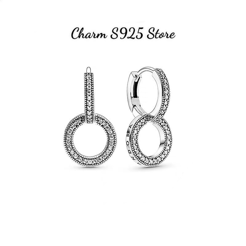 bông tai charm pan vòng tròn đính đá bạc s925