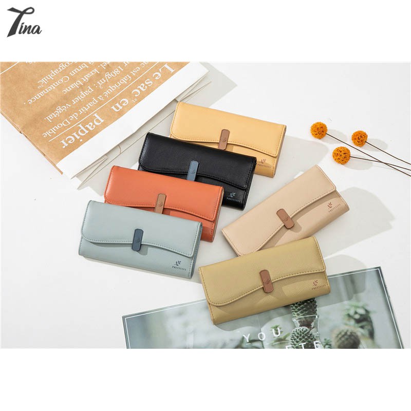 Ví nữ dài Prettyzys cầm tay style Korea dáng gập sang trọng thanh lịch,nhiều ngăn đựng thẻ,tiền (PTZ96)