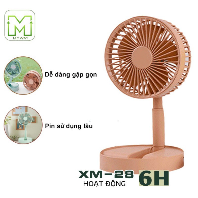 Quạt Tích Điện Gấp Gọn - Quạt Mini Để Bàn Xoay 180 Độ, 3 Tốc Độ Gió, Cổng Sạc USB, Pin 1200mAh - Bảo hành 1 đổi 1