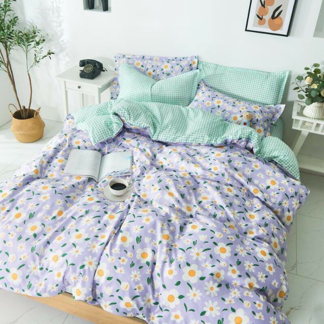Bộ Chăn Ga Gối Hoa Tím Nhí Cotton Poly