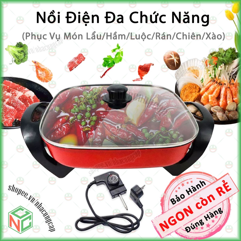 [KhoNCC] Nồi Lẩu Điện Đa Năng - Hình Vuông Cỡ Lớn 5 Lít, Chiên Xào Hầm Luộc Rán - Chống Dính Lau Chùi Dễ Dàng - NLVQ-540