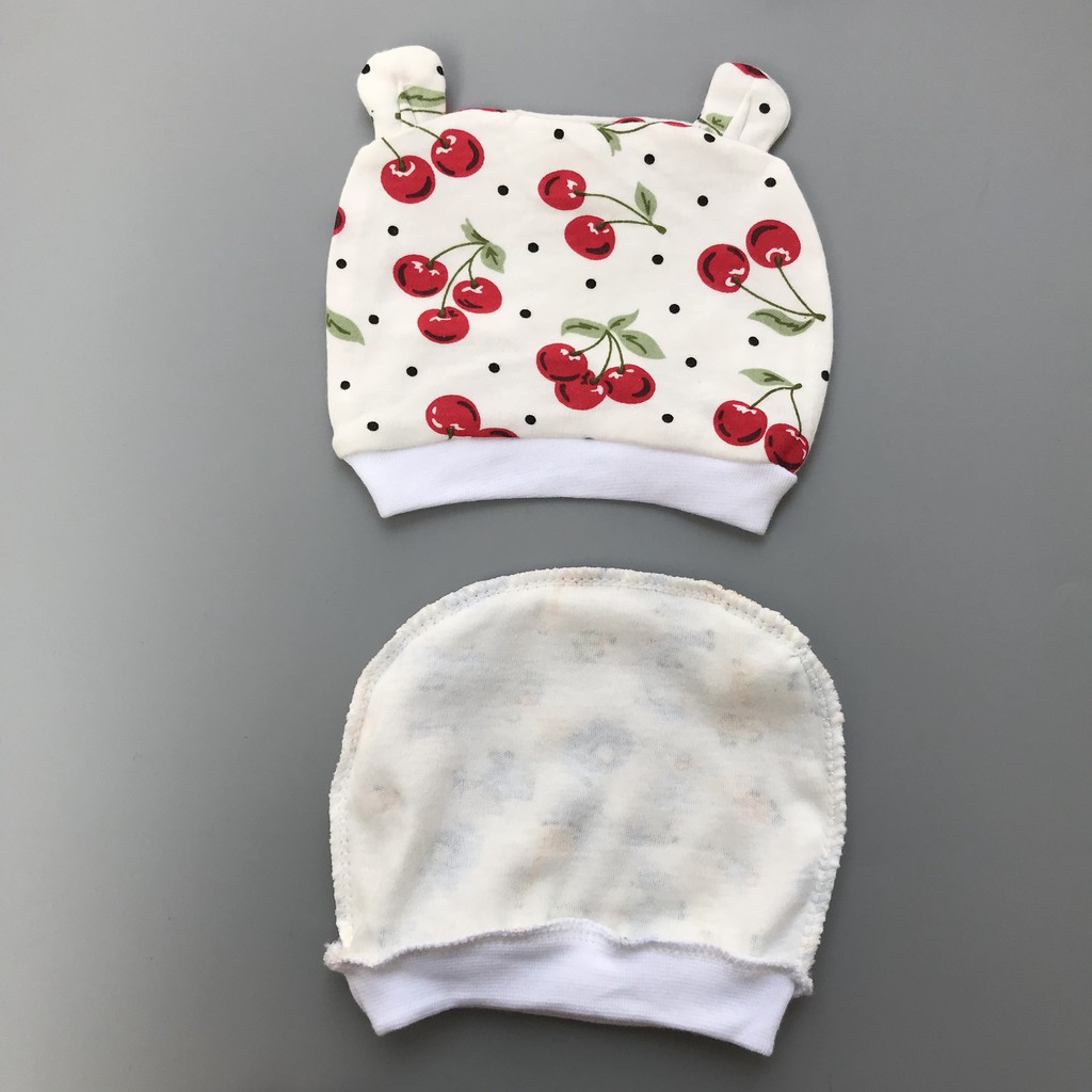 Mũ chụp sơ sinh cotton tai gấu cho bé 0-3m