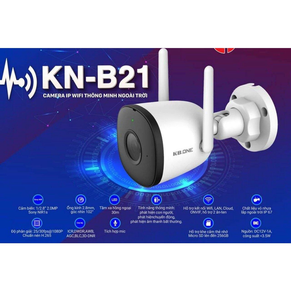 Camera WIFI KBONE NGOÀI TRỜI KN- B41A ( 4001WN CŨ ) 4Mb 2K Siêu nét, 2011WN 2M 1080P ( B21 MỚI ) - Bảo hành 24 tháng