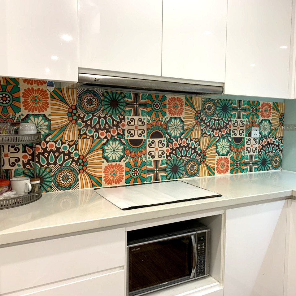 Miếng decal dán bếp dán tường nhà tắm decor chịu nhiệt dễ lau chùi đề can loại 1 - India 45x60cm