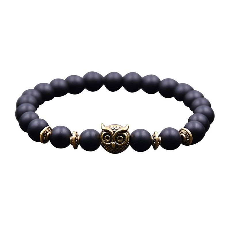 Vòng đeo tay hạt đá tự nhiên phối phụ kiện hình cú đẹp mắt dành cho nam và nữ