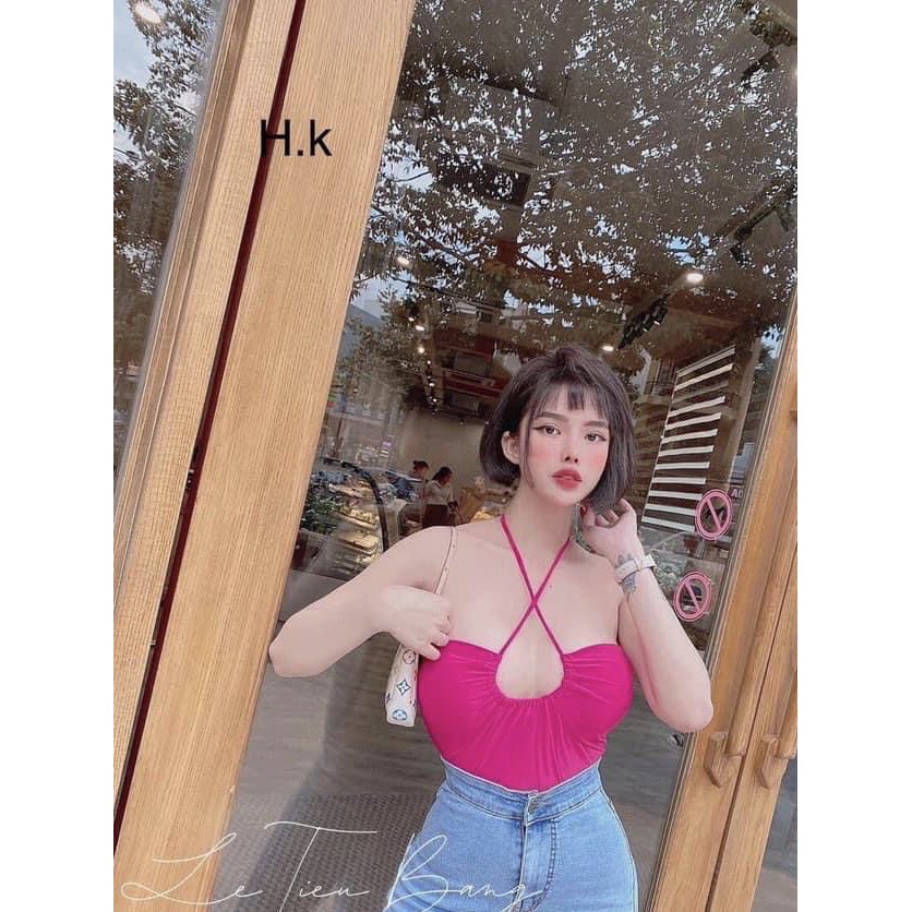 Áo croptop thun bozip kiểu luồn dây tròn cột cổ sexy cực cool xinh xắn | BigBuy360 - bigbuy360.vn