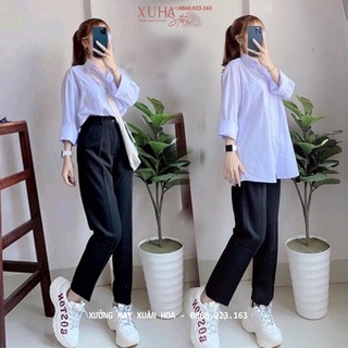 Áo sơ mi trắng đi học tay dài nữ dáng rộng cổ V bẻ trụ có túi kiểu áo sơ mi học sinh cấp 2 3 tay dài không túi vải lanh