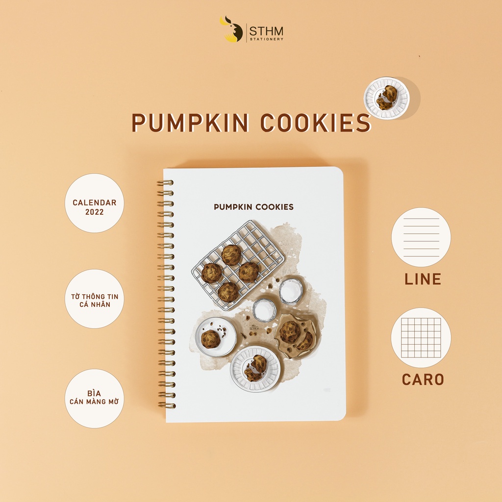 PUMPKIN COOKIES -  Sổ tay bìa cán màng mờ - Ruột kem 100gsm - STHM stationery